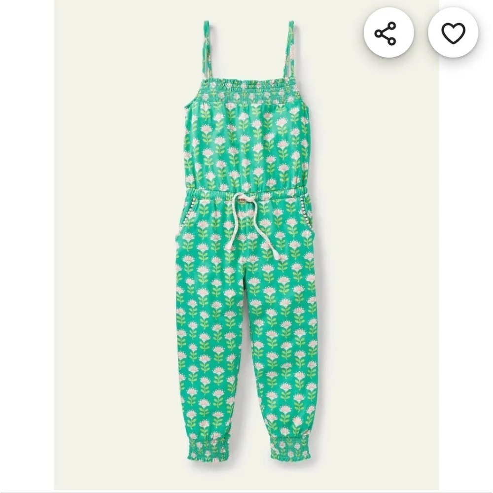 Boden Girls Tassel Tie Jumpsuit Tropical Green Size 13-14Y Tank Cotton Preppy